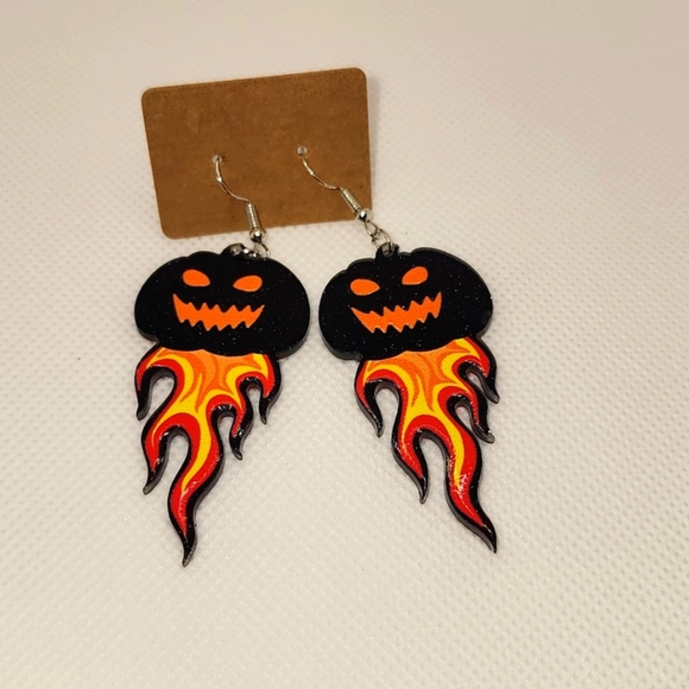 Evil Fire Pumpkin Earrings